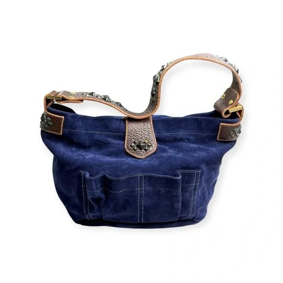 Limited Edition: Tylie ᪣ Y2K Utility Suede Hobo Bag ᪣ Pyramid Stud Strap ᪣ Blue